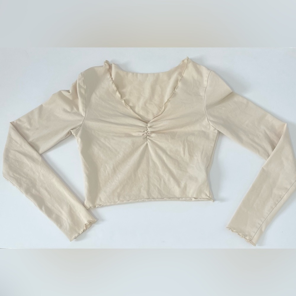 Tight long sleeve cropped V-neck.